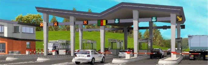 Computer-rendered image of border crossing